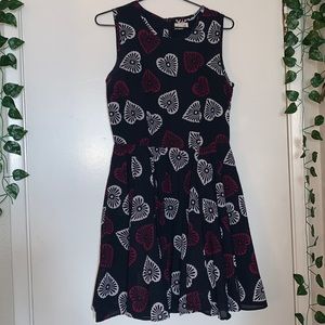 Fit and flare navy, burgundy/pink, white heart dress